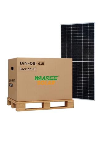 Image of WAAREE II 615 Watt N-Type TOP-con Mono PERC Dual Glass Bifacial Solar Panel | High Efficiency | Superior Thermal Performance | 30 Years Power Output Warranty | Pack of 26