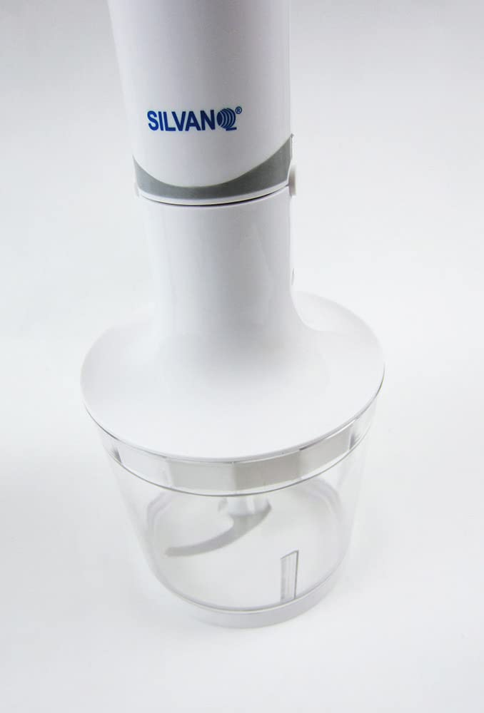 Batidora de Mano de 500 W - Hojas de Acero Inoxidable y Vaso Graduado de 600 ml - Empuñadura Ergonómica - Incluye Picadora con Vaso, Batidor y Accesorios - Silvano