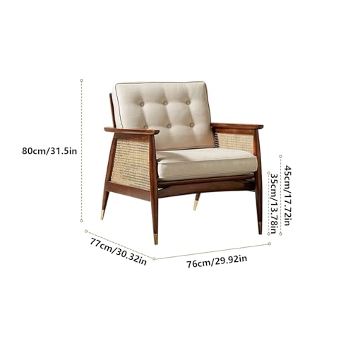 Mid Century Moderner Akzentstuhl – gepolsterter Retro-Sessel mit Rattan-Armlehnen für Wohnzimmer und Schlafzimmer, perfekte stilvolle Lese- und Entspannungsmöbel – Bild 4