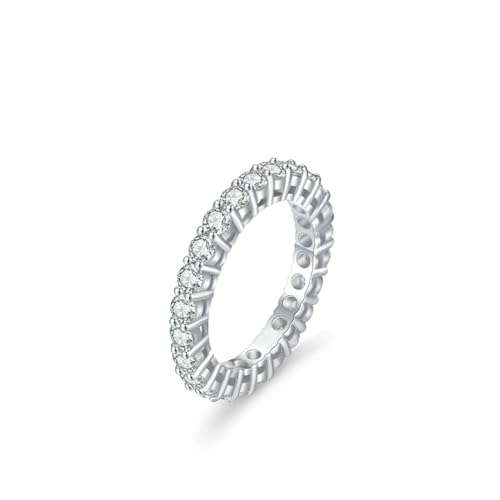 Anillos para mujer, anillos de compromiso, anillo de eternidad, moissanita redondo, plata de 9 quilates, oro blanco, talla 52 (16,6)