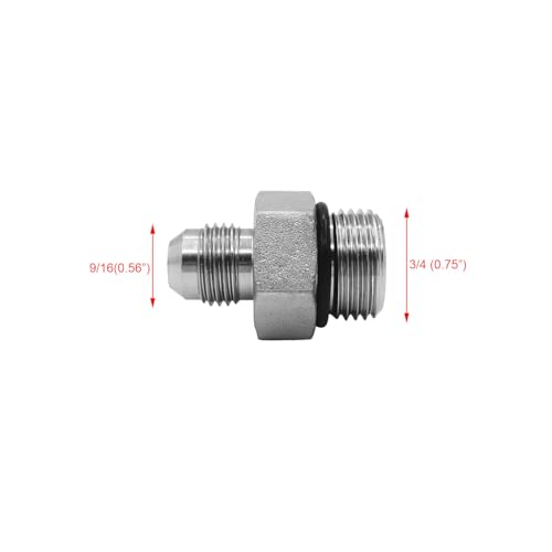 Image of (2-PACK) 6400-06-08-O Hydraulic Hose Adapter Fitting 3 /8 inch Male JIC 37 Flare (9 /16 inch-18UNF) x 1 /2 inch Male O-Ring Boss (3 /4 inch-16UNF) SAE Straight Pipe Joints Tube Connector Carbon Steel