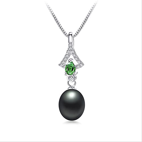 Collier en perles d'eau douce naturelles et zircon vert brillant en argent pour femme