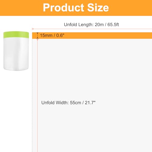 Image of HARFINGTON 3 Rolls Pre-Taped Masking Film 21.7 inch x65.6ft Tape and Drape Painters Plastic Drop Cloth Film with Tape Plastic Sheeting for Automotive Painting Covering, Green