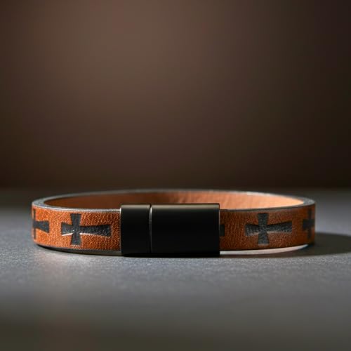 Image of THE MEN THING Leather Bracelet for Men - American Style Genuine Leather Multi-Layer Braided Bracelet with 100% Stainless Steel Magnetic Buckle for Men & Boys (8 inch)
