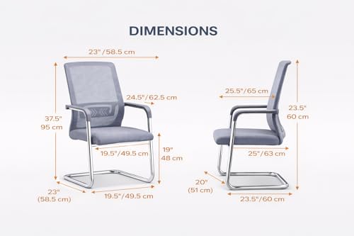 Image of TOBY Set of 2 Ergonomic Visitor Chairs with Lumbar Support, Breathable Mesh Back, Cushioned Seat & Chrome Frame - Modern Office /Reception Chairs with Armrests (Grey)