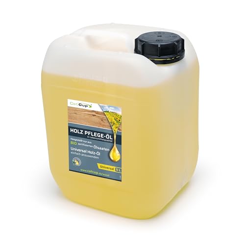 UNIVERSAL 5 Liter BIO Holzöl farblos aus Deutschland - Geruchloses Holzpflegeöl für Innen & Aussen - Premium Möbelöl mit Anleitung - 100% natürliches Holz Öl in Bioqualität