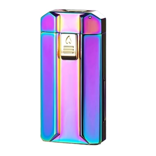 TUVovosd Encendedor inteligente de butano, resistente al viento, doble llama, ventana de aire transparente, inflable, adecuado para camping al aire libre (sin butano) (morado)