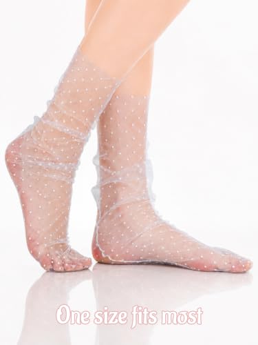 Image of Geyoga 4 Pair Women Lace Ankle Socks Sheer Mesh Slouch