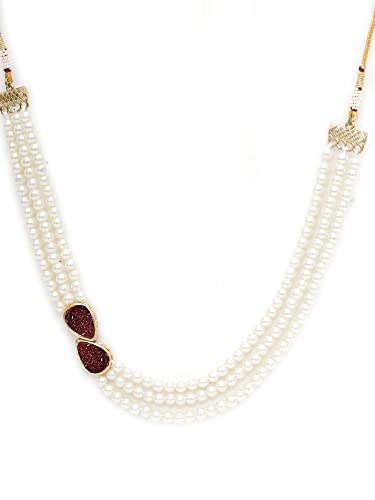 Image of Karatcart Pink Stone Studded Pearl Kundan Necklace Set for Women