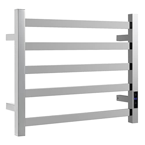 GOPLUS Toallero eléctrico de acero inoxidable, secador de toallas con pantalla táctil LED y termostato, temporizador y protección contra sobrecalentamiento, para baño y spa (55 x 11 x 45 cm, plateado)