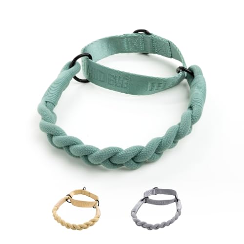 2026 New Edition, Fei & Eve Hand-Braided SP Cotton Martingale Collar – No-Pull, Gentle Design for Dog Neck – No Buckle, Heavy-Duty & Secure – The Thoughtful Gift for Dog Lovers, Small, Green