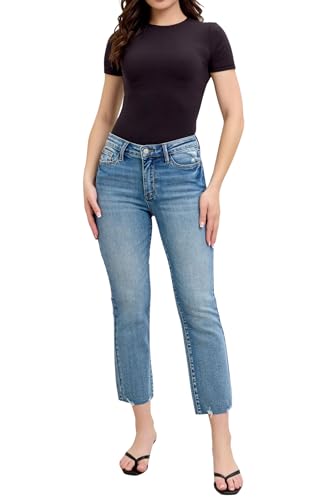 Judy Blue Mid Rise Vintage Wash Destroy Hem Kick Flare, Inseam 26