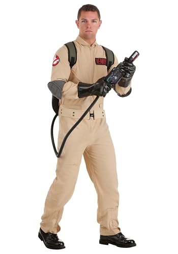 Fun Costumes Ghostbusters Adult Jumpsuit, 80s Ghost Catcher Cosplay, Proton Backpack and Wand Halloween Outfit Mens Large