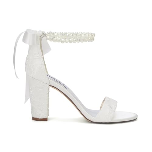 High Block Heel Wedding Sandals Open Toe Wedding Shoes for Bride Pearl Bridal Heels4