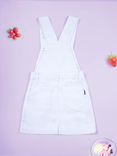 Image of KiddoPanti Girls Solid A-Line Fit Pinafore 5 Pocket Denim Dungaree Skirt