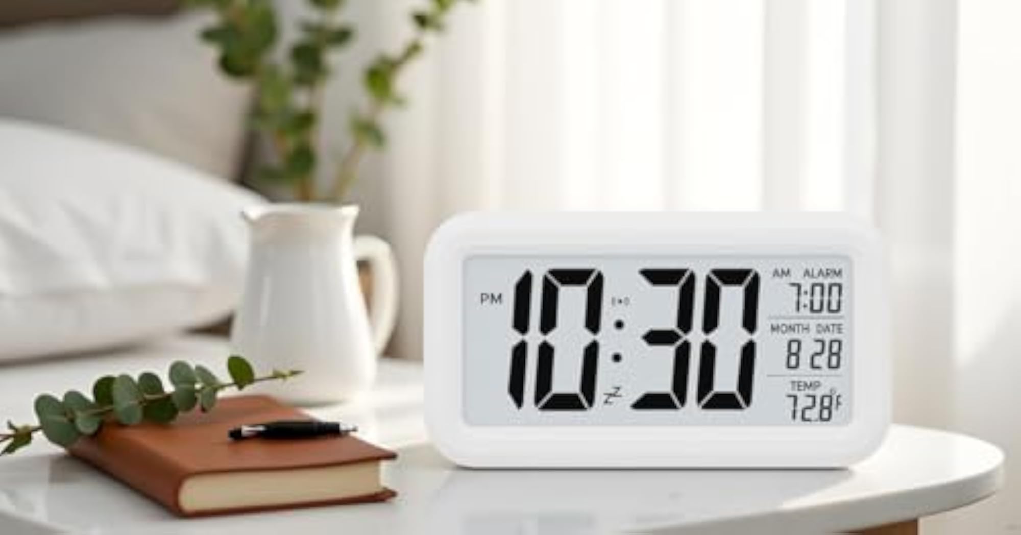 Digital Alarm Clock with Automatic Sensor, Date & Temperature Display