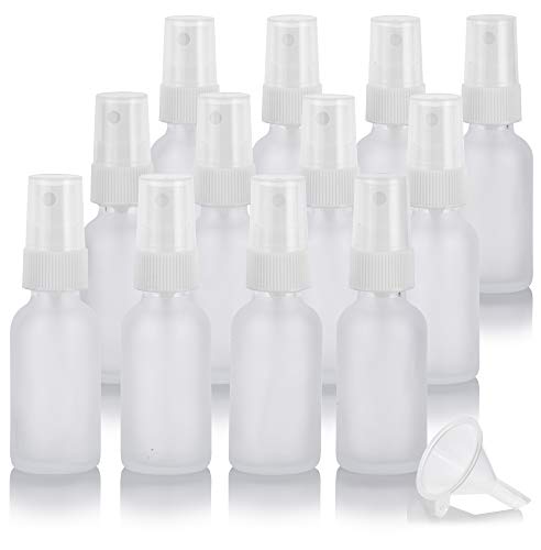 1 oz Frosted Clear Glass Boston Round White Fine Mist Spray Bottle