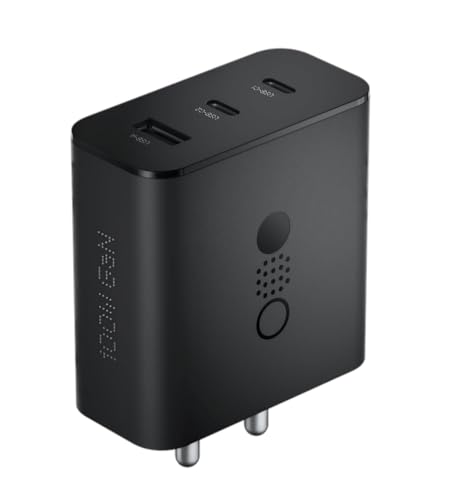 Image of Original 100 W Power GaN 5 A 3 Port Mobile Charger with Detachable Cable Compatible with All Android CellularPhone (Dark Grey, Cable Included)