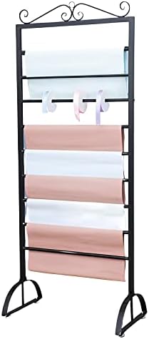 Scarf Display Rack Wrapping Paper Rack, Craft Ribbon Organizers and Storage Holder 9 Layer Display Stand with Detachable Rod, Modern Floor Scarf Shelf 170cm Tall (Black)