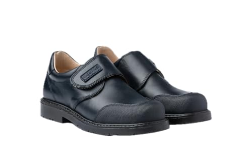 Angelitos Zapatos Colegiales Niño Adhesivo Piel Natural Resistentes y Cómodos Calzado Escolar Unisex Mod 452 (Azul Marino, Sistema Tallas Calzado EU, Adolescente, Números, Mediano, 41)