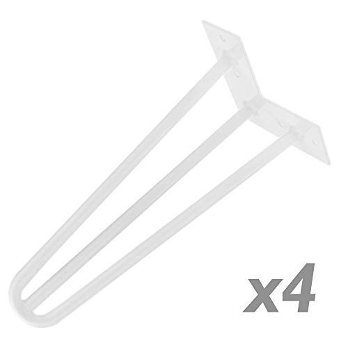 PrimeMatik - Pies para Mesa y Mueble Patas en Acero 3 Varillas 41 cm Blanco 4-Pack