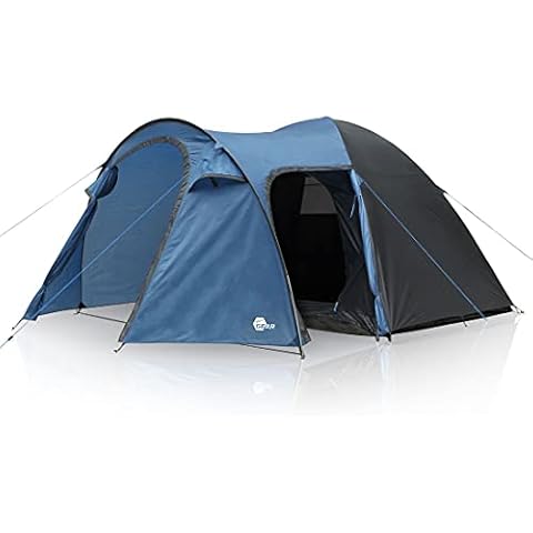 yourGEAR Zelt Cetona 4 Personen 170 cm hohes Kuppelzelt Wohnraum Seiteneingang Stehhöhe Wasserdicht 3000 mm Blau Grau Cover