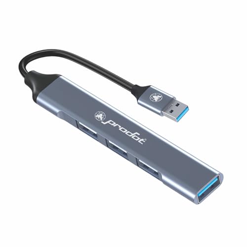 Image of ProDot U-Konnect 4-Port USB Hub, Multiport Adapter with 1 x USB 3.0 & 3 x USB 2.0 Ports, 5 Gbps Fast Data Transfer, Compact Plug & Play USB Splitter for MacBook, Laptop, PC (Aluminum, Silver)