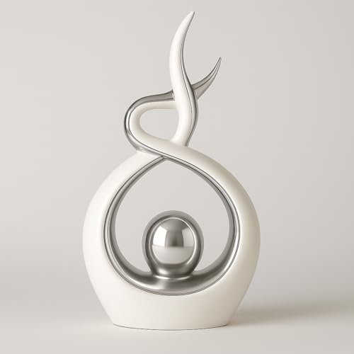 Ornamento Cerámico Abstracto Blanco y Plateado miniatura 5