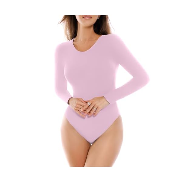 SINOPHANT Long Sleeve Bodysuits for Women Crew Round Neck Basic Stretchy Slim Fit Body Suit Tops