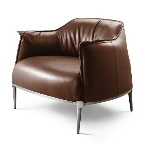 1Inchome Archibald Chair, Nordic Accent Brown Leather Armchair With Carbon Steel Foot, For Living Room, Bedroom, Study Room, Bar, Hotel, Office (A000054-B) #TOP2