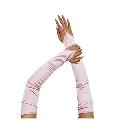 Pink -Elbow Length Satin Fingerless Gloves