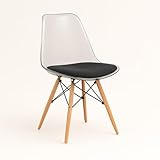 Orion91 Silla Atria Color Transparente Asiento Negro Acolchado Piel Sintética y Patas Haya 49x84x52,5cm Comedor Oficina Salón Teletrabajo Cocina - SpazioLuzio-Unidad