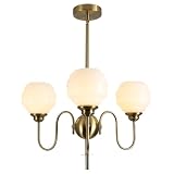 【Design élégant et distinctif】Ce lustre moderne du milieu du siècle, composé de trois globes en verre opalin, est doté d'une lampe à la finition dorée et de trois abat-jour en verre opalin. Les trois globes lumineux partent d'une colonne centrale, apportant une touche de modernité minimaliste et un éclairage généreux à votre espace. Ce lustre de plafond, typique du milieu du siècle, crée une ambiance raffinée et élégante dans votre intérieur, qu'il soit allumé ou éteint.