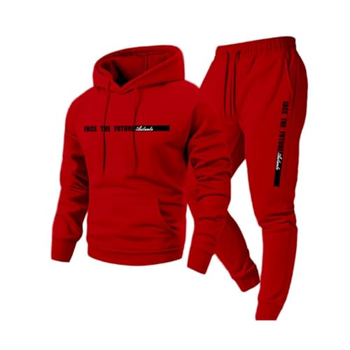 MOKBAY Ensemble Homme Vêtements Mode Luxe Pantalons de Sport de Travail avec Capuche Sweet À Capuche Marque Large Jogging Survetement Homme Rouge M