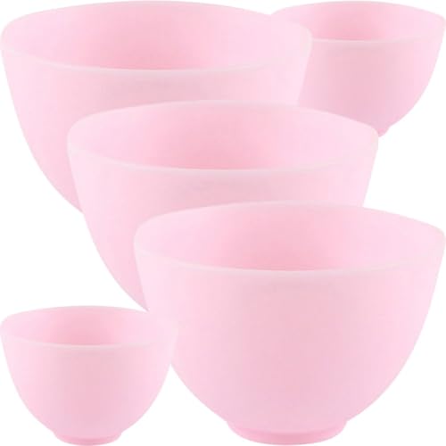 WRITWAA Cuenco para Mascarilla Facial de Silicona 5 Piezas, Tamaño Pequeño Rosa, Herramienta Flexible para Mezcla de Mascarillas DIY en Hogar y Salón Profesional