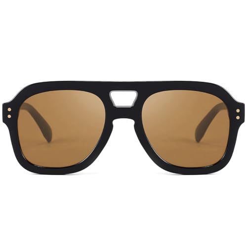 Image of FEISEDY Vintage Aviator Sunglasses Double Bridge Women Men Large Square Thick Frame Trendy Eyewear UV400 B2846