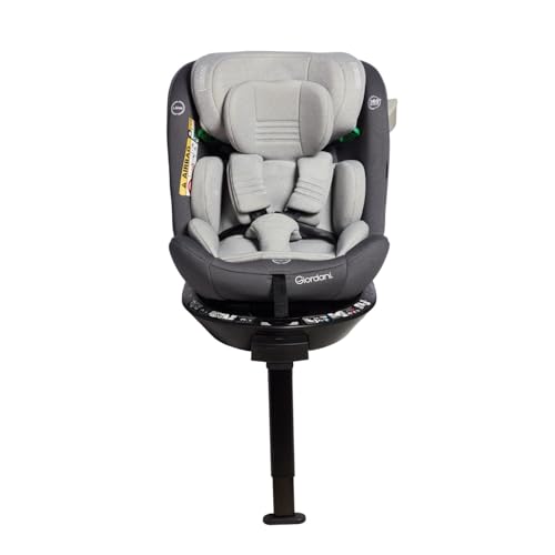 Giordani Crono Seggiolino Auto 40-150 cm i-Size, Base Girevole 360°, Connettori Isofix e Gamba di Supporto, Reclinabile in 5 Posizioni, Protezioni Laterali e Riduttore Neonato, Evolutivo 0-12 Anni