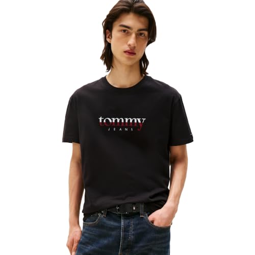 Tommy Jeans Men's Short Sleeve Cotton T-Shirts with Printed Two-Tone Logo Graphic