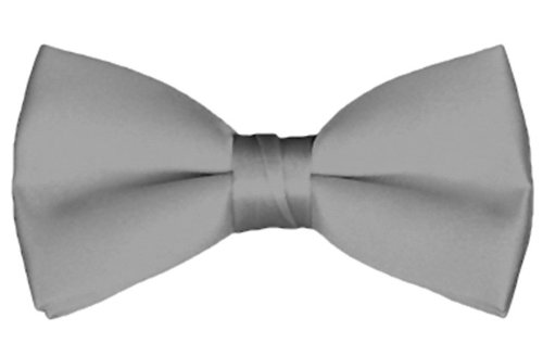 NYFASHION101 Men's Solid Color Adjustable Pre-Tied Bow Tie, Silver