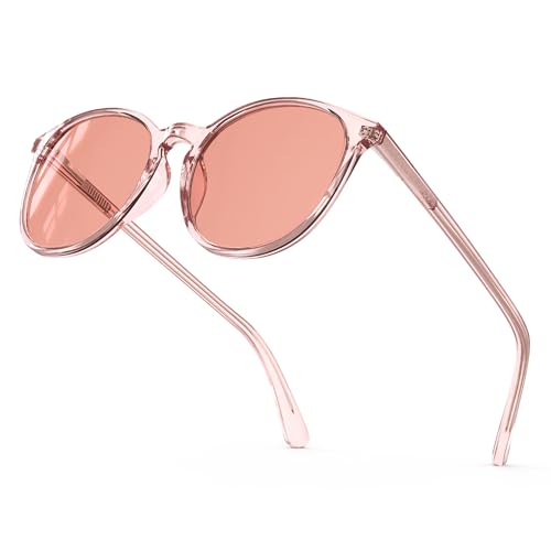 Bloomoak Gafas antimigraña teñidas rosa, estilo retro redondo, anti luz azul, FL Flex para sensibilidad a la luz, deslumbramiento LED, fotofobia y fatiga ocular