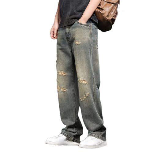 Men's Casual Long Jeans Classic Straight Denim Wide Leg Pants Solid Color Casual Trousers - Main Image