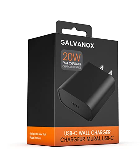 Galvanox USB C Charger (20W) Fast Charging Wall Plug Power Adapter Block Compatible with iPhone 12/13/14/15 Pro Max/Pixel/Note/Samsung Galaxy - Black