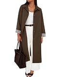 ZESICA Women's Fall Oversized Single Breasted Lapel Windproof Trench Coat | Casual Long Sleeve Button Loose Overcoat, Plaid Lining, Daily Work Vacation Long Outerwear Jacket, Trendy Fall Winter Clothes