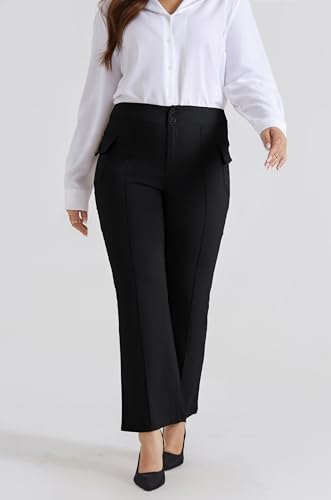 Hanna Nikole Womens Plus Size High Waisted Bootcut Pants Stretch Work Dress Pants with Pockets2