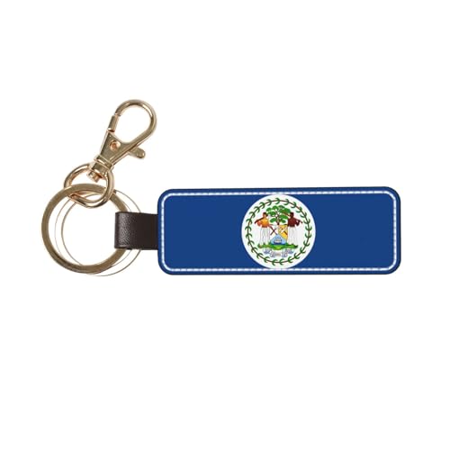 Ninainaid Porte-clés de voiture en cuir véritable avec drapeau du Belize - Porte-clés universel pour homme et femme