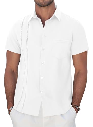 Mens Short Sleeve Cuban Guayabera Shirt Casual Button Down Summer Beach Vacation Shirts2