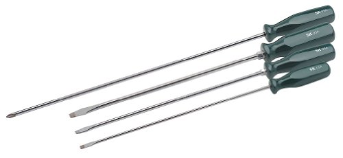 SK Hand Tool 86324 SureGrip Long Reach 4-Piece Combination Screwdriver Set, P2 x 16 Phillips Screwdriver, 3/16 x 12, 1/4 x 12, 5/16 x 12 Slotted Screwdrivers, Made in U.S.A.