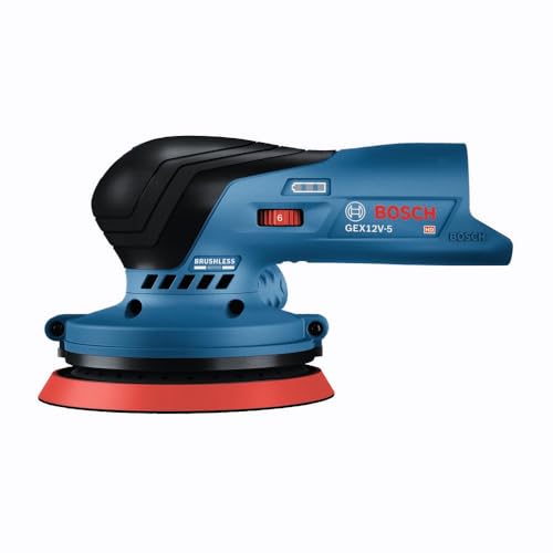 BOSCH GEX12V-5N 12V Max Brushless 5" Random Orbit Sander - Ergonomic Palm Grip, Dust Collection System, Speed Selector, Soft-Start Technology (Bare Tool) - Image 4