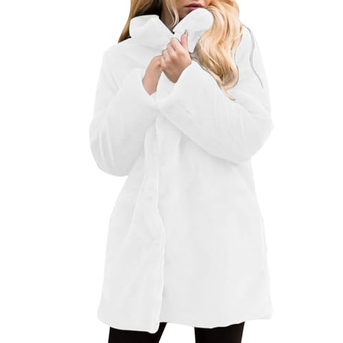 Generisch Felljacke Damen Mantel Warme Kunstfell Lange Elegant Cardigan Flauschige Parka Winterjacke mit Kapuze Pelzmantel Langarm Einfarbig Jacke Kuschelig Wintermantel...