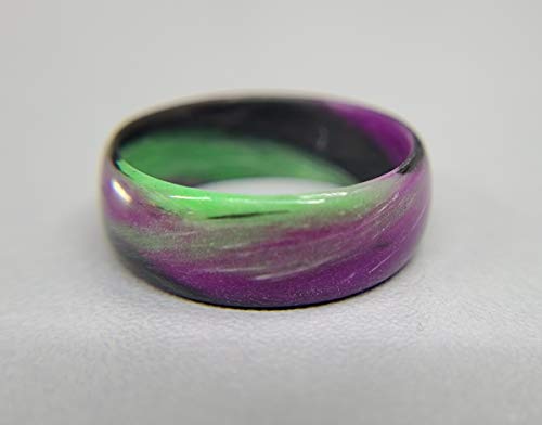 Handmade Ring Band - Carbon Fiber Green, Purple, and Black Marbled Glow Ring, Matte or High Gloss Finish, Glow-in-the-Glow, Durable, Waterproof, Sizes 4-16, Custom Band Widths4
